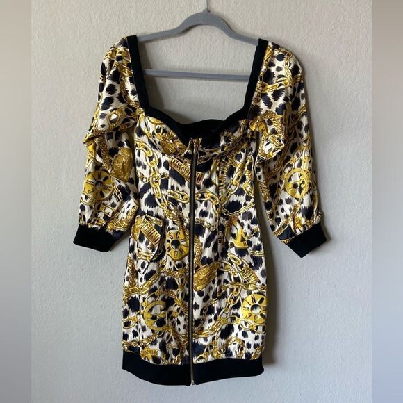 H&M x Moschino TV Mini Gold Black Dress Chain Print Size 0 - Picture 11 of 15